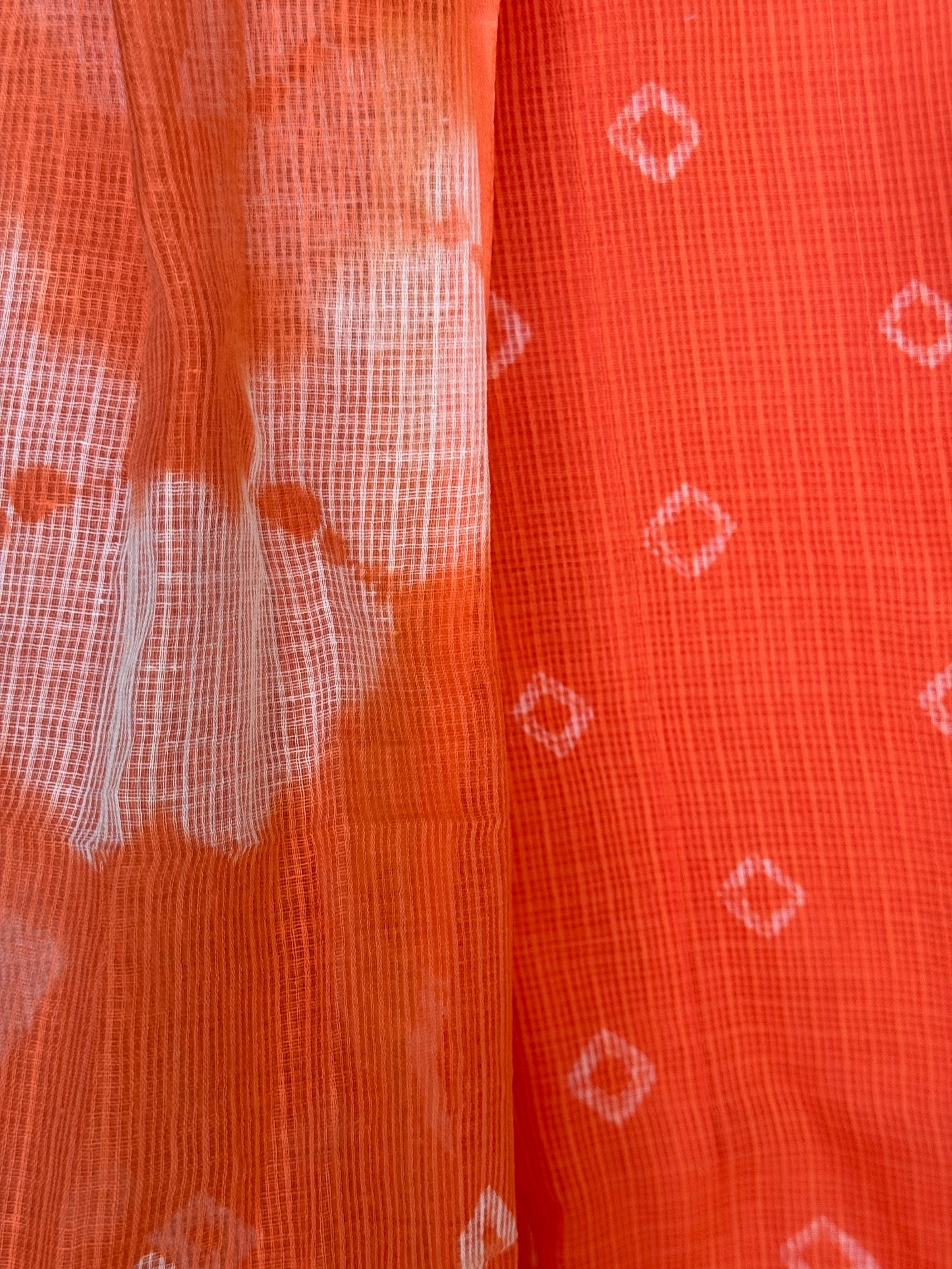 Orange Kota cotton tie n dye kurti, dupatta - 2 piece set - soft n light