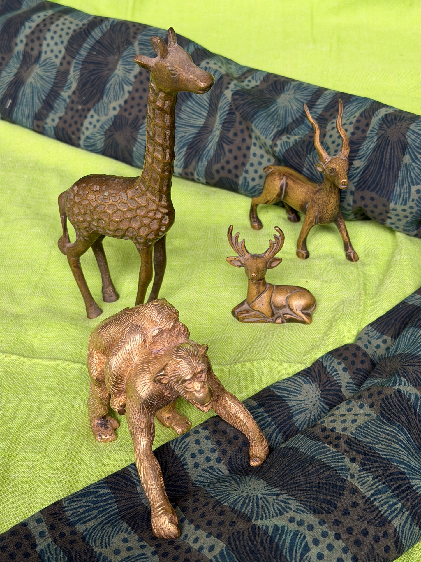 Motherly love - handcrafted brass vintage piece of mom ape carrying child ape on back