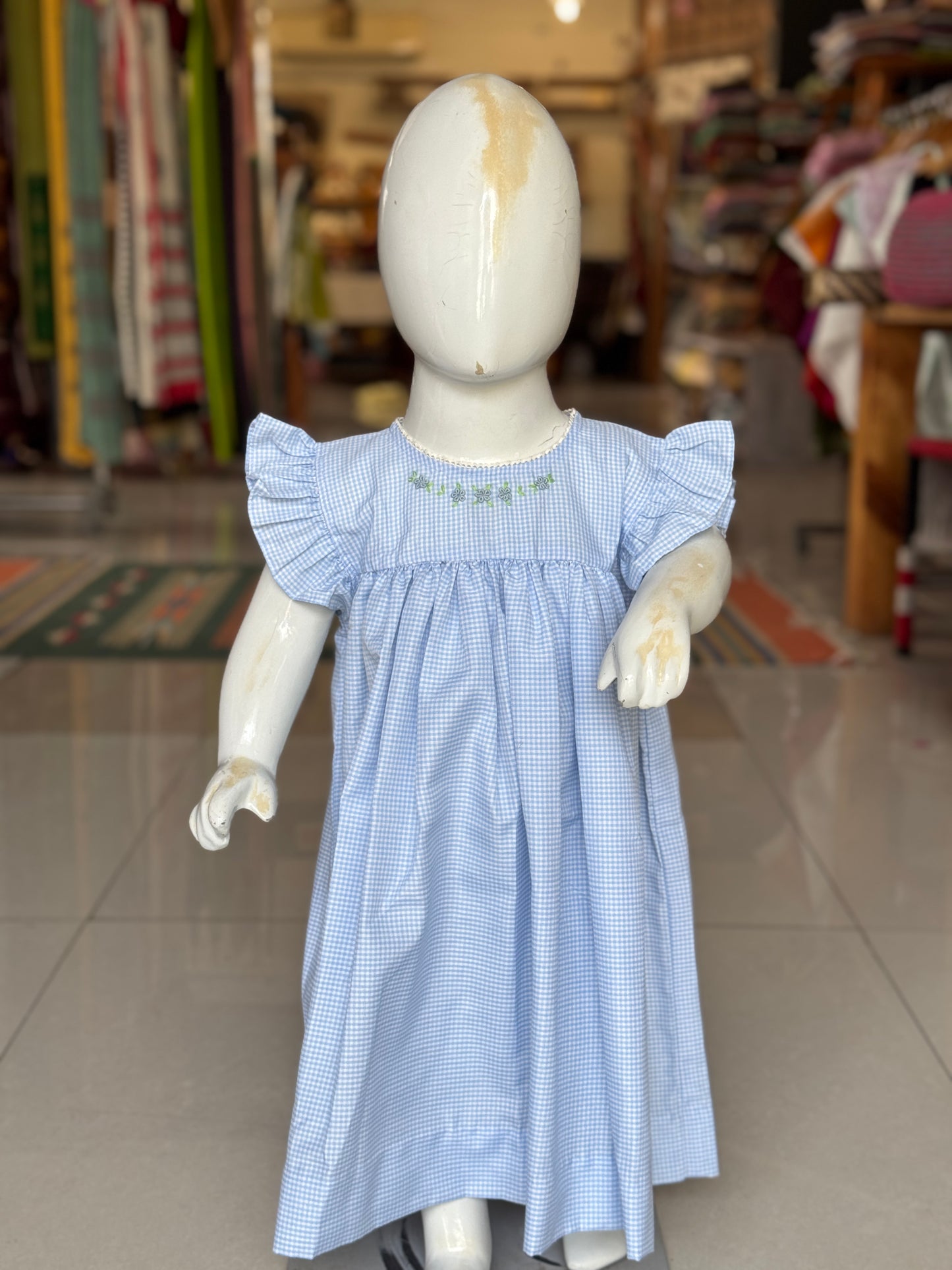 Checkered hand embroidered cotton frill sleeves frock - colors n sizes available