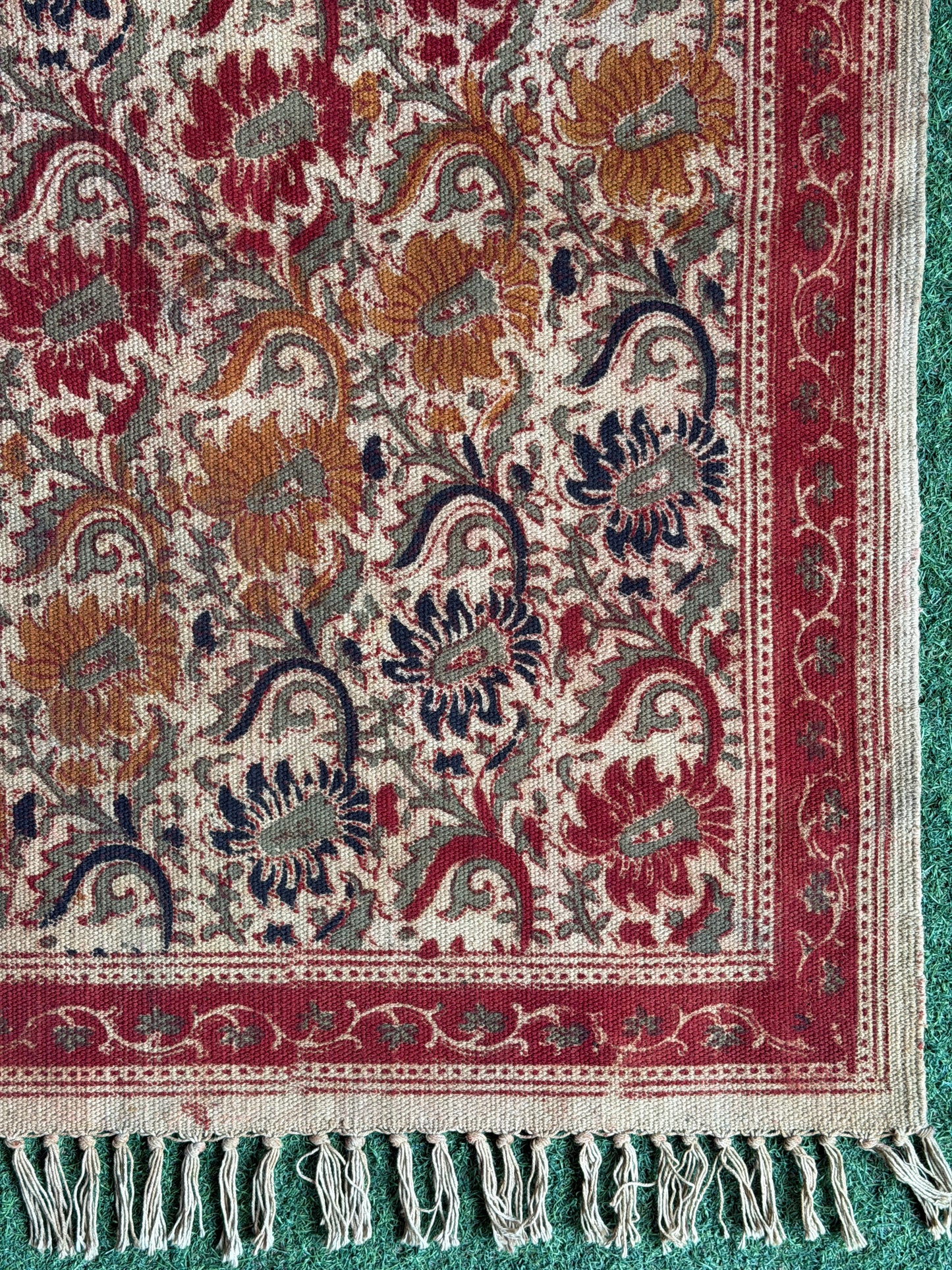 2 x 6 feet cotton Kalamkari hand block printed runner carpet / durrie
