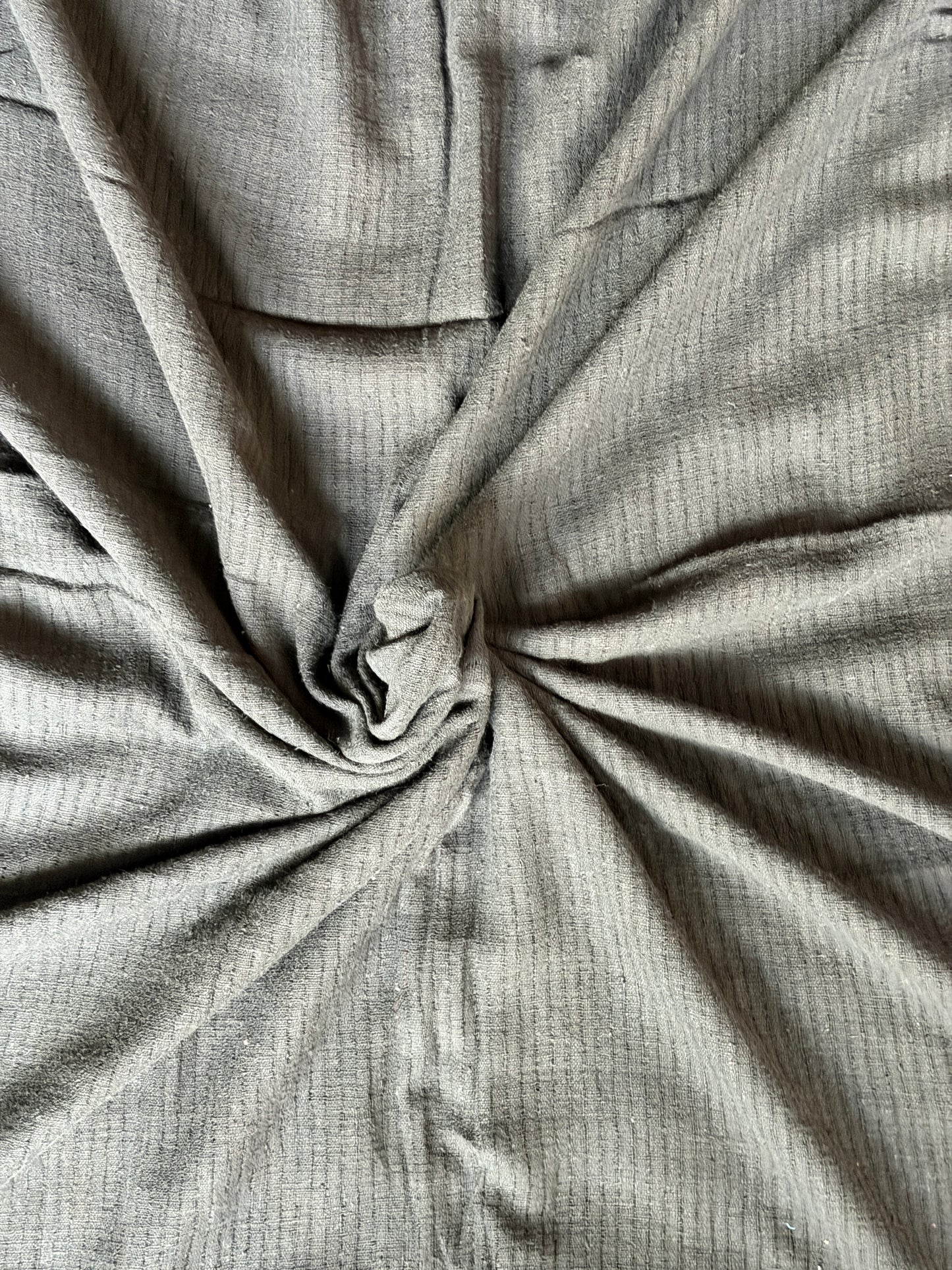 Greyish silver handwoven silk x hand spun cotton fabric with pink border
