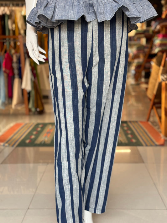 Indigo broad stripes cotton hand spun, hand woven, natural dyed cotton pants