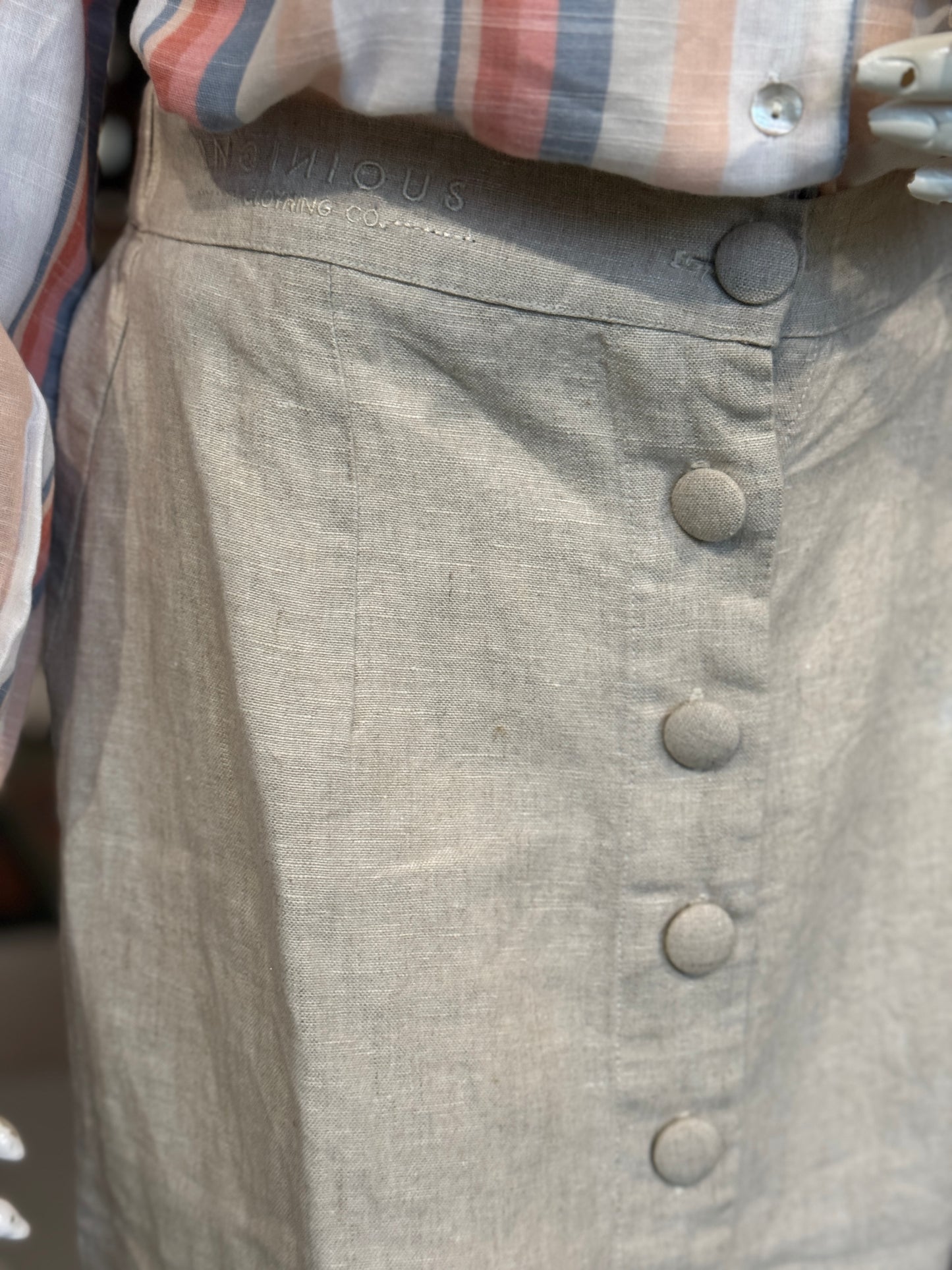 Women’s formal calf length skirt with elastic waist and front buttons - colors available