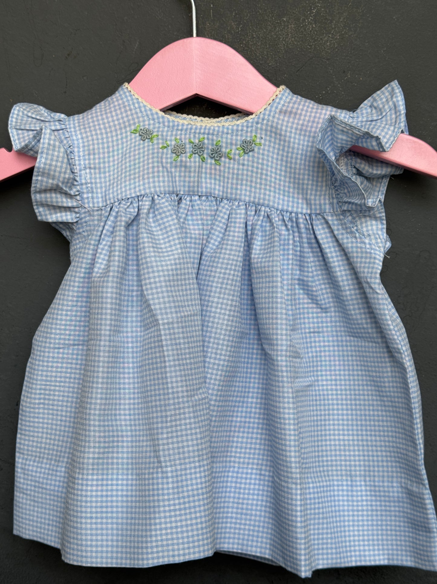 Checkered hand embroidered cotton frill sleeves frock - colors n sizes available