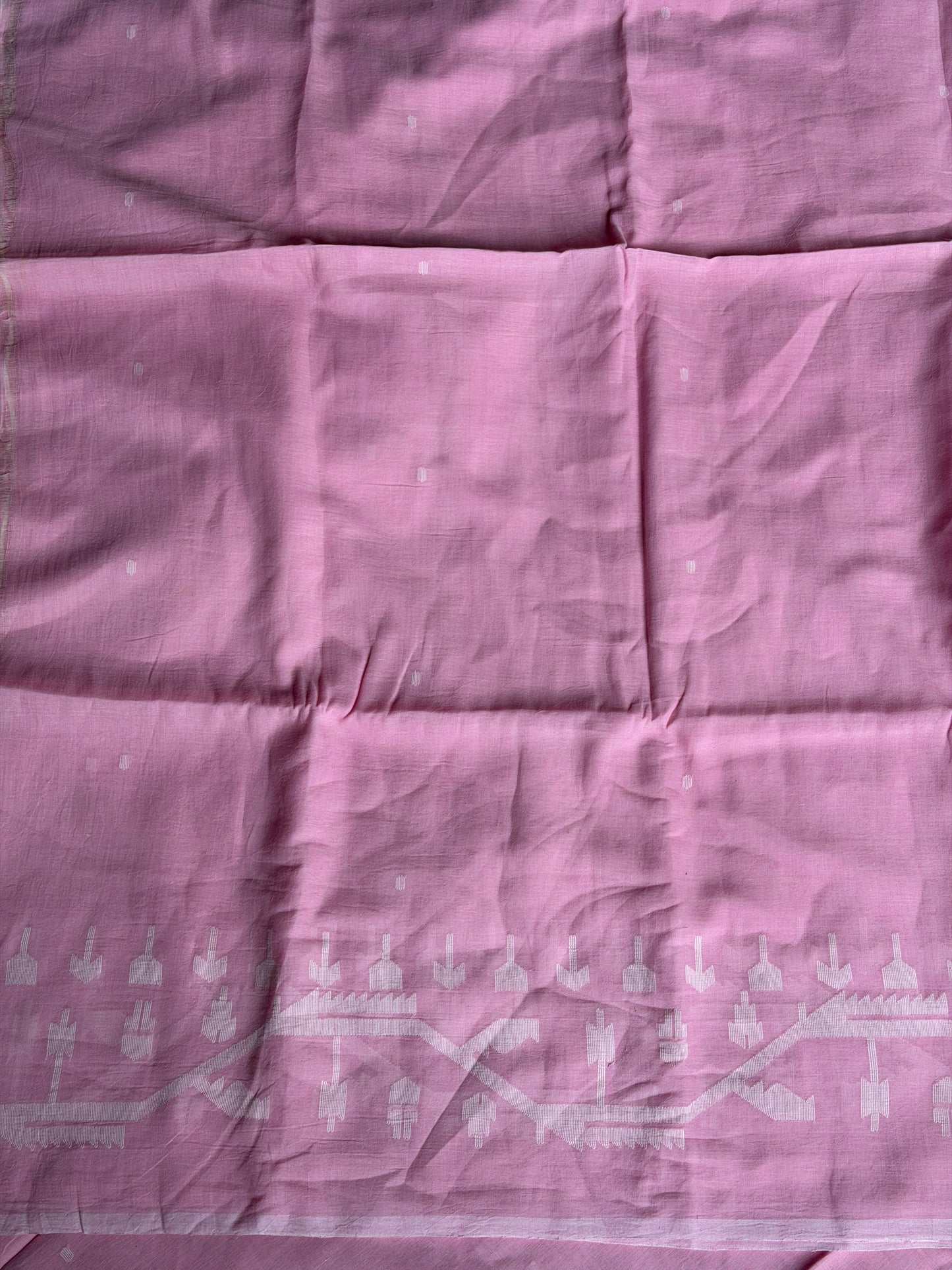 Light pink Jamdani soft cotton handloom fabric with white border