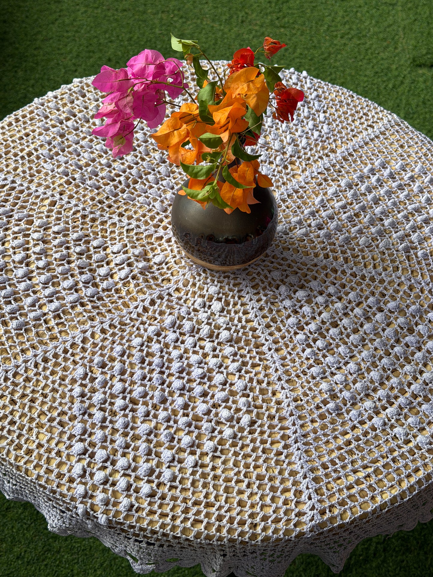 Hexagonal 30 x 30 fancy Hand Crochet center table cover - cotton yarn - colors available