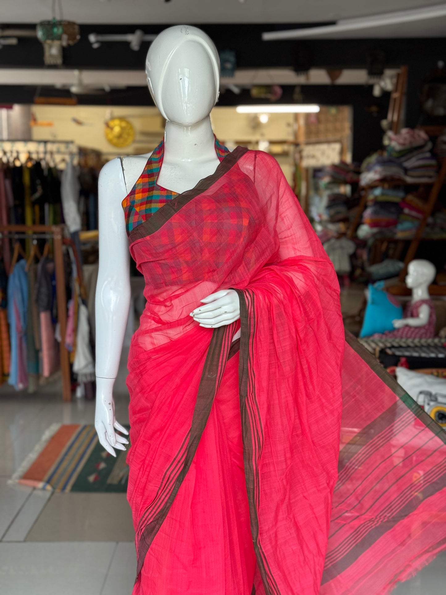 Plain light weight soft handloom Bobbili cotton saree - multiple colors available