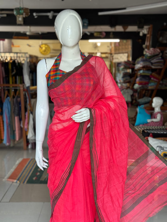 Plain light weight soft handloom Bobbili cotton saree - multiple colors available