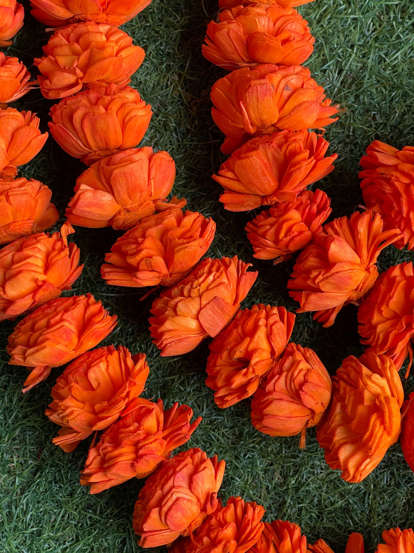 Orange chrysanthemum Sholapith handmade set of 6 flowers