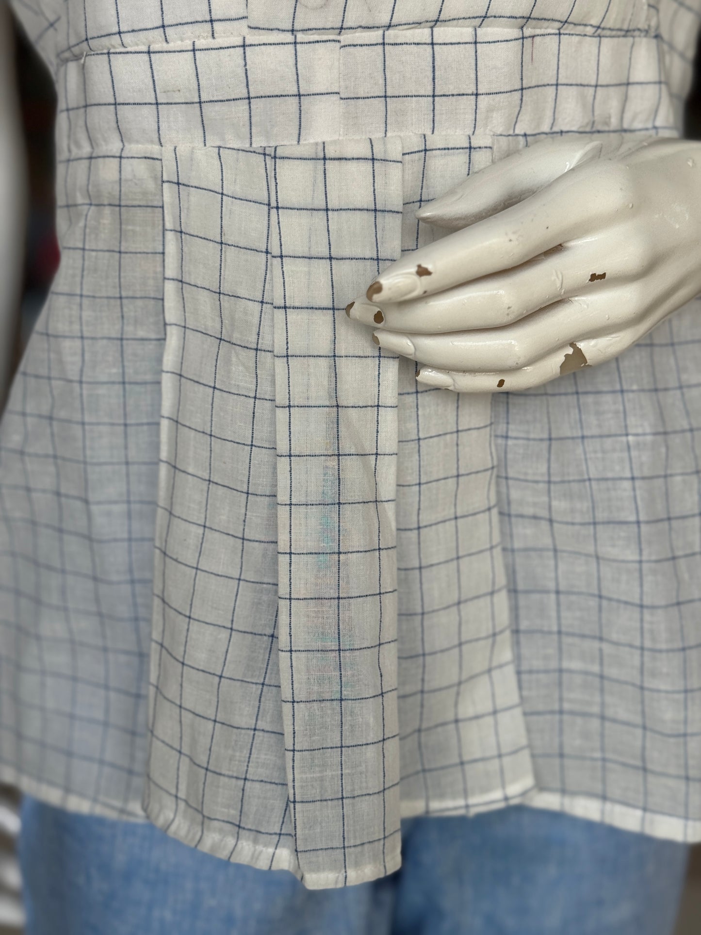 White with blue checks soft cotton handloom top