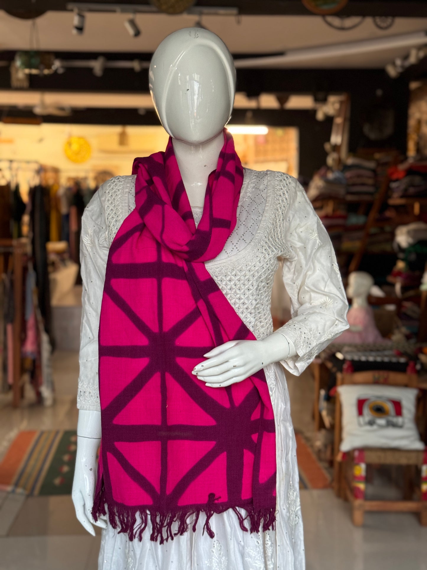 Merino wool stole with clamp dye