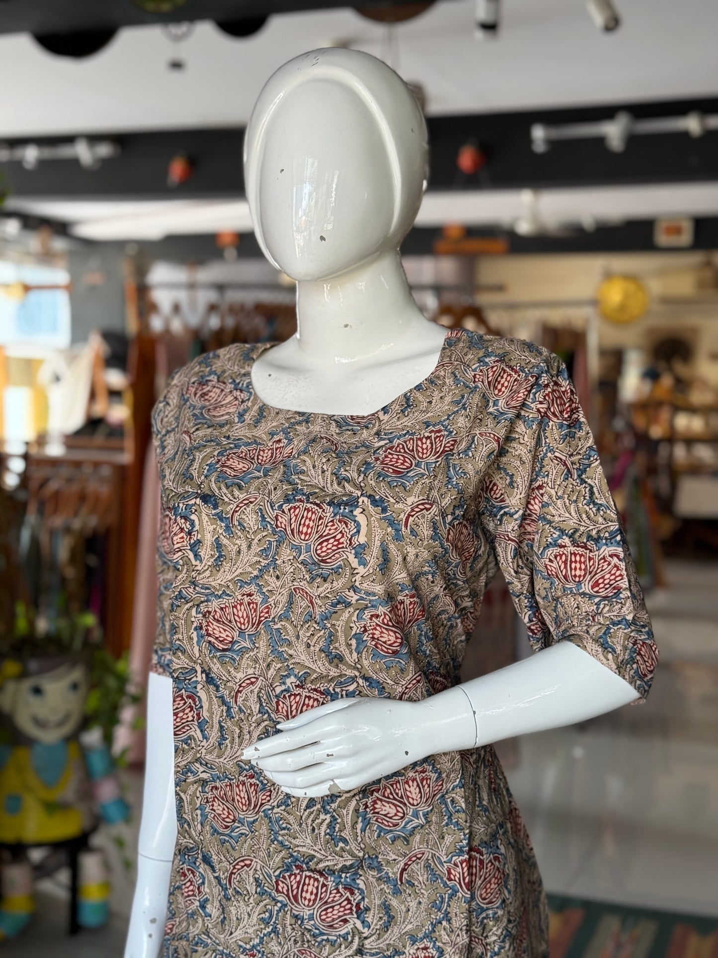 A-line hand block printed Kalamkari cotton kurti - sizes n colors options available