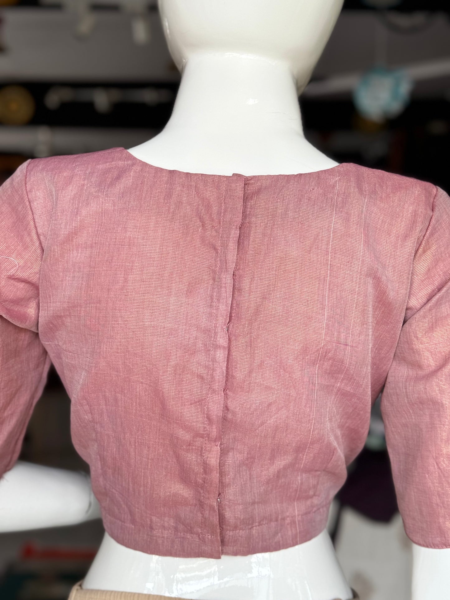 Pink Venkatagiri handloom cotton tissue blouse - back open with lining