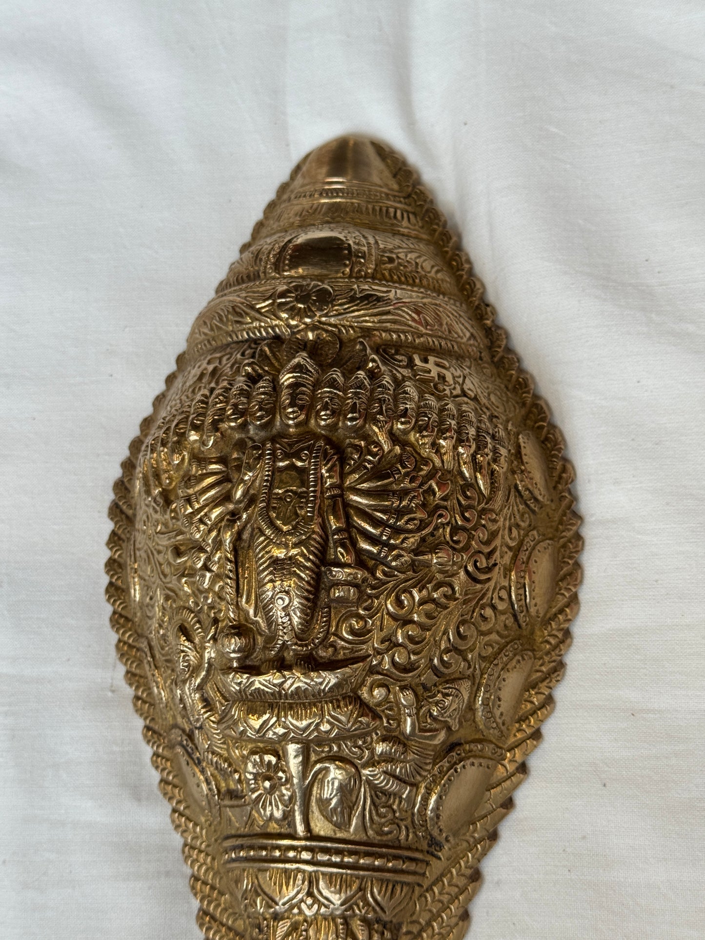 Vishwaroopam - Vishnu ji on brass shell shaped vintage wall plate