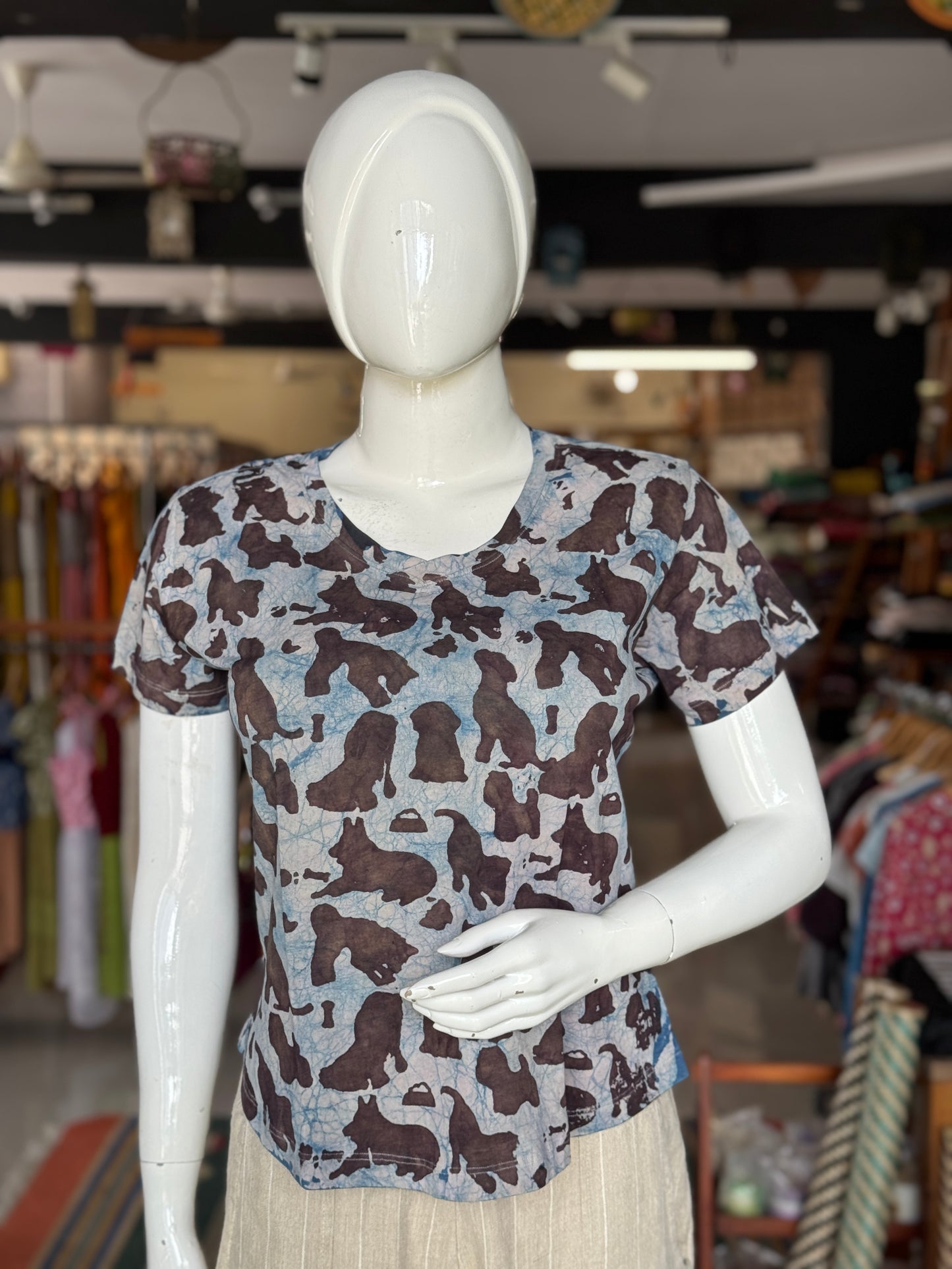 Beautiful cut womens tees - cotton, hand block printed, natural dyed tshirt for women - multiple designs and sizes