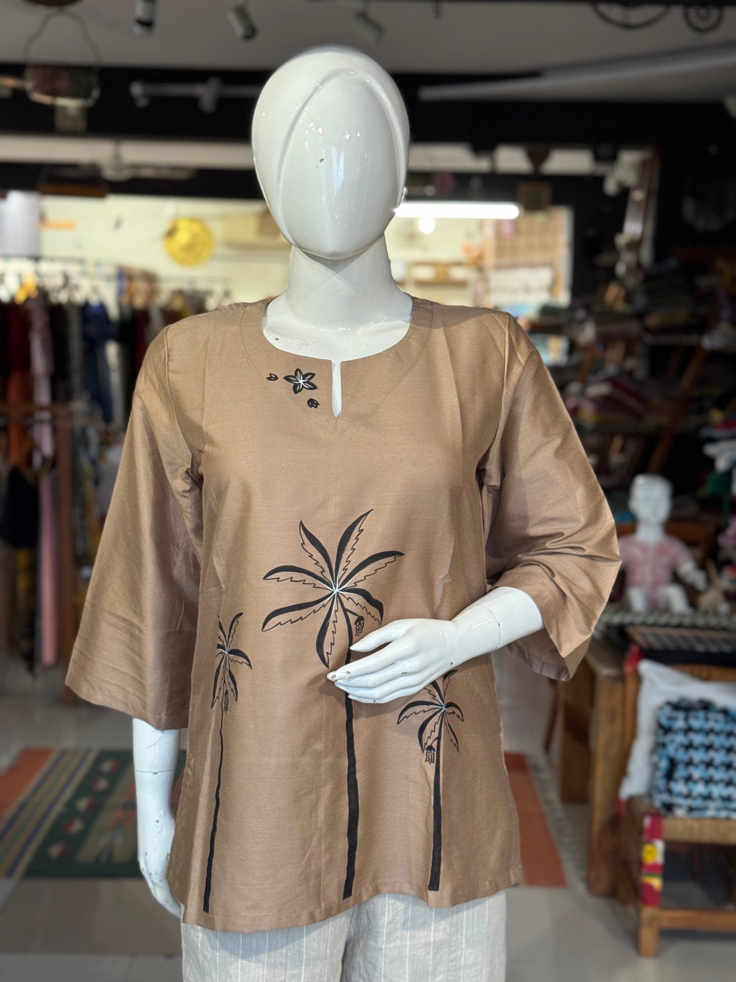 Silk cotton handpainted short kurta for women - multiple designs available