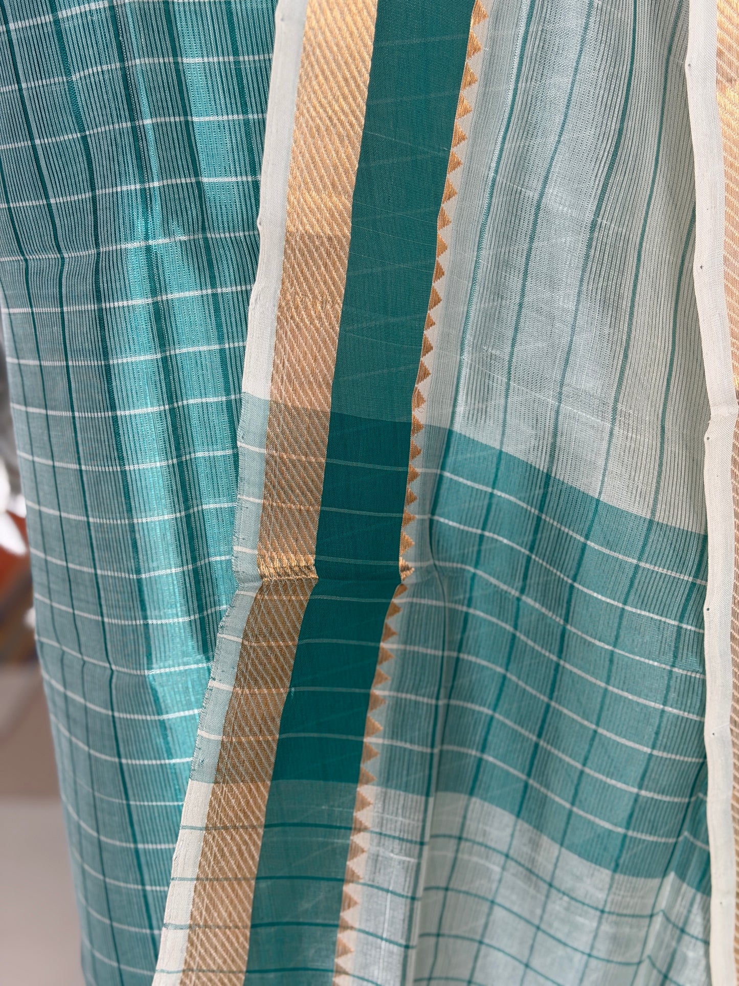 Silk cotton handwoven mangalagiri 3 piece unstitched set - kurti, pants n dupatta set