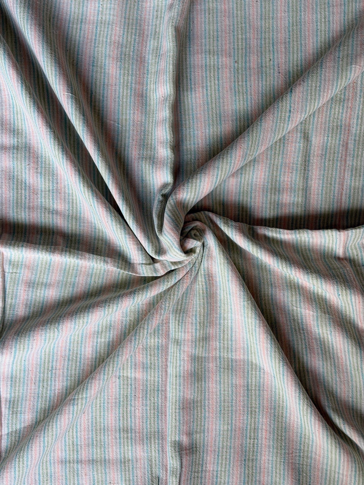 Pastel stripes on off white - cotton hand spun, hand woven fabric