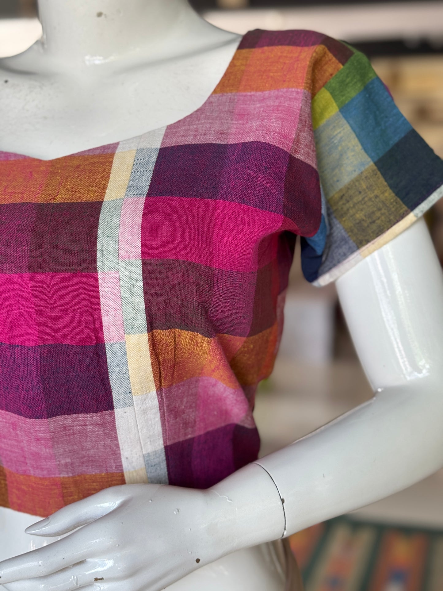 Colorful checks handloom kala cotton blouse