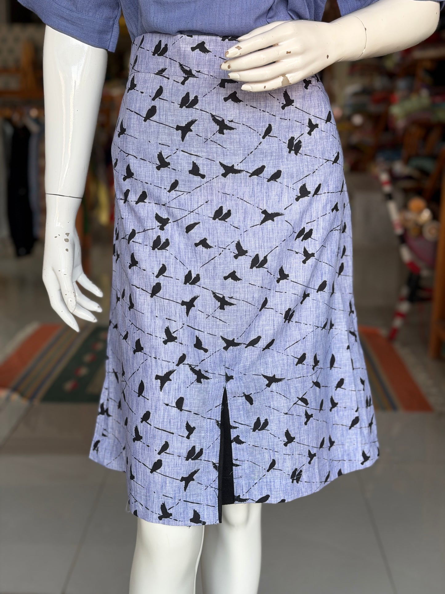 Lavender birds print cotton a-line skirt