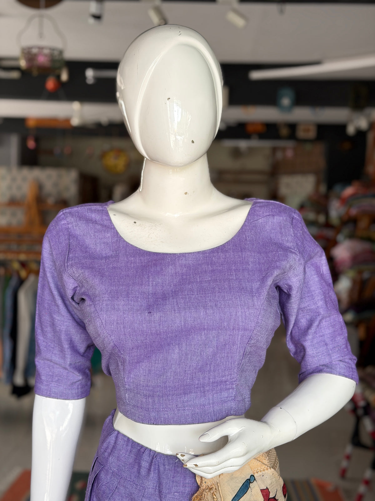 Langa voni - half saree - lavender hand woven cotton long skirt / lehenga / langa with cotton blouse - 2 piece set