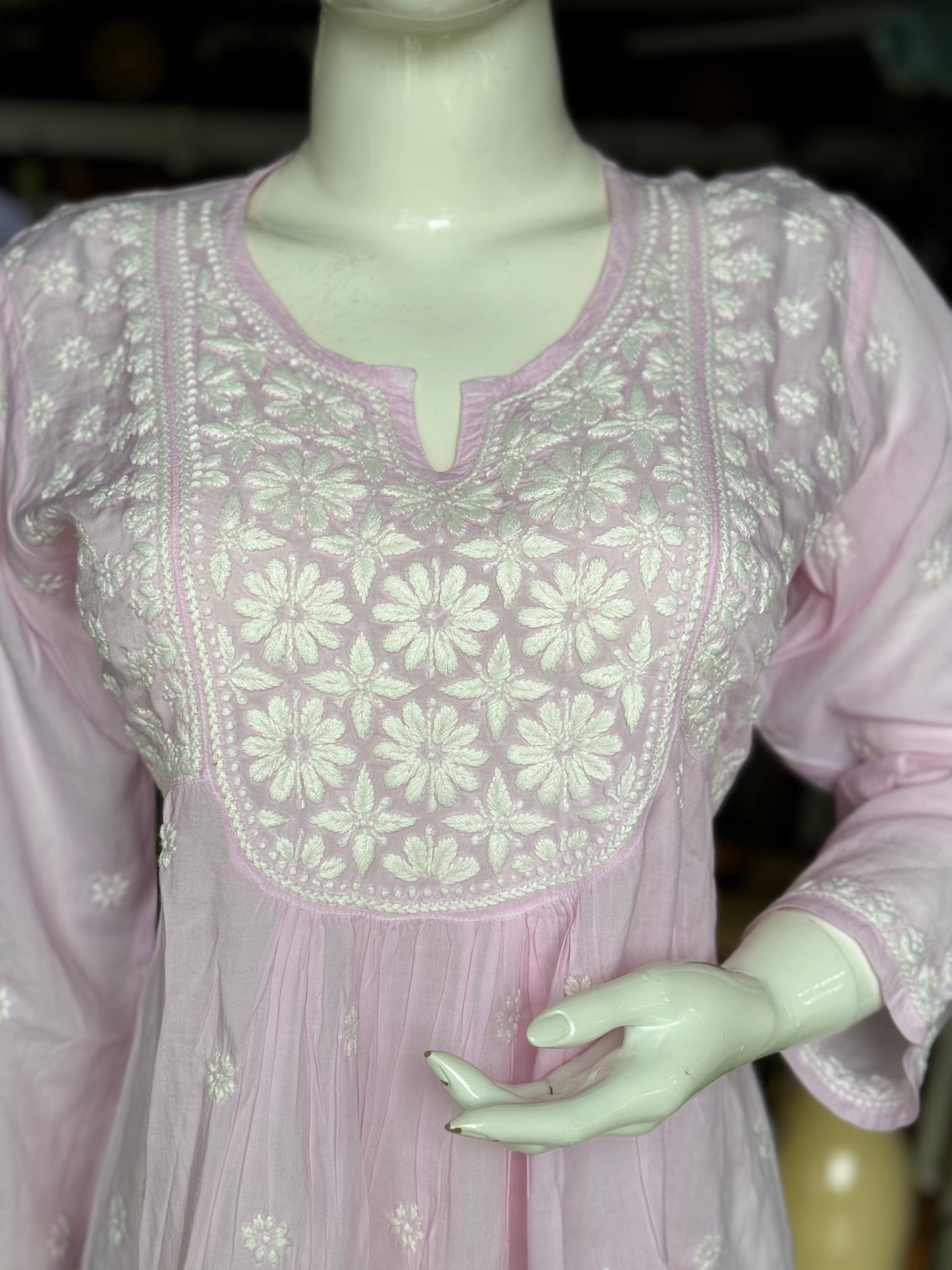 Light pink Chikankari hand embroidery tunic on soft modal cotton