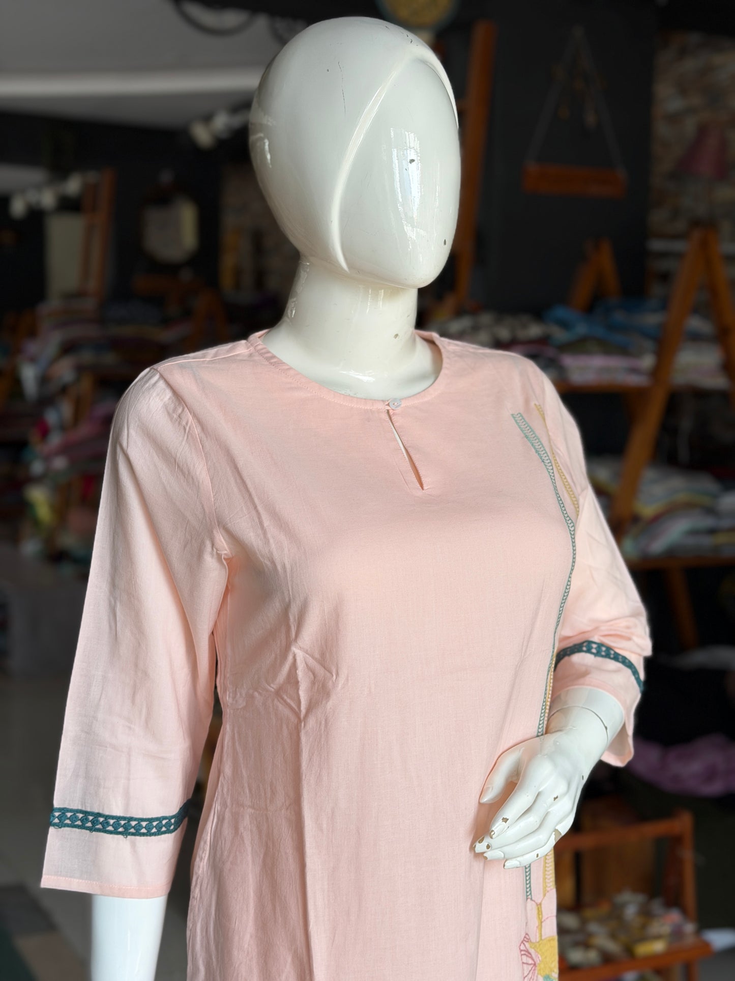 Light pink floral kurti, pants - 2 piece coord set