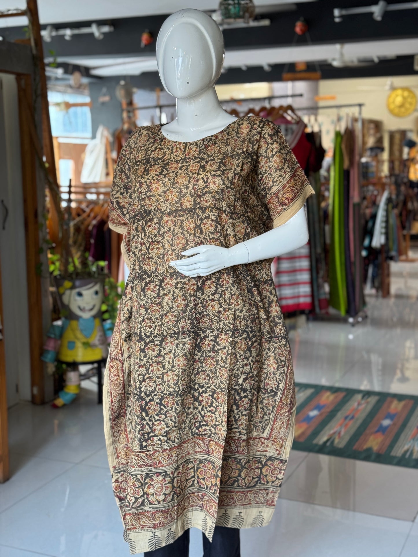 Kalamkari kaftan kurti - soft cotton with hand block prints - designs n colors options available