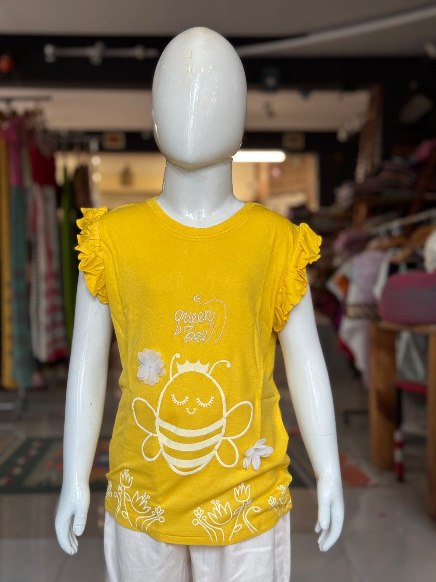 Queen bee yellow knit bamboo soft frilly t-shirt top