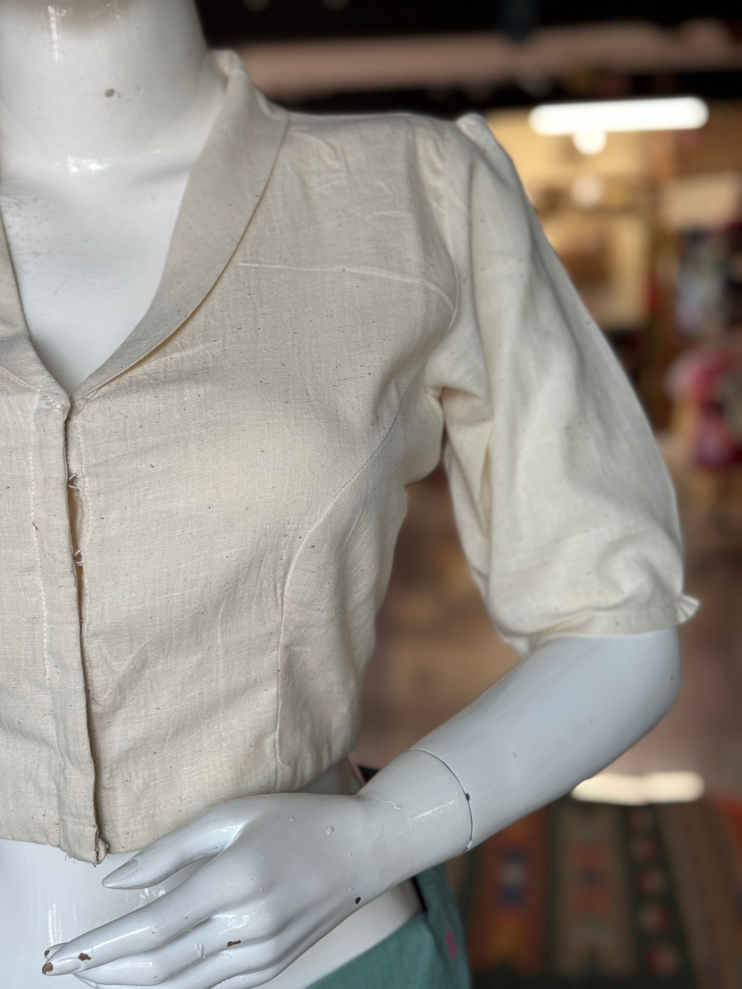 Kora off white hand spun, hand woven, collared cotton blouse