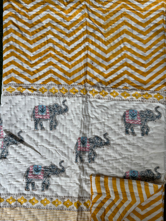 Single quilt 60 x 90 inches - Hand block printed reversible cotton quilt - multiple designs available