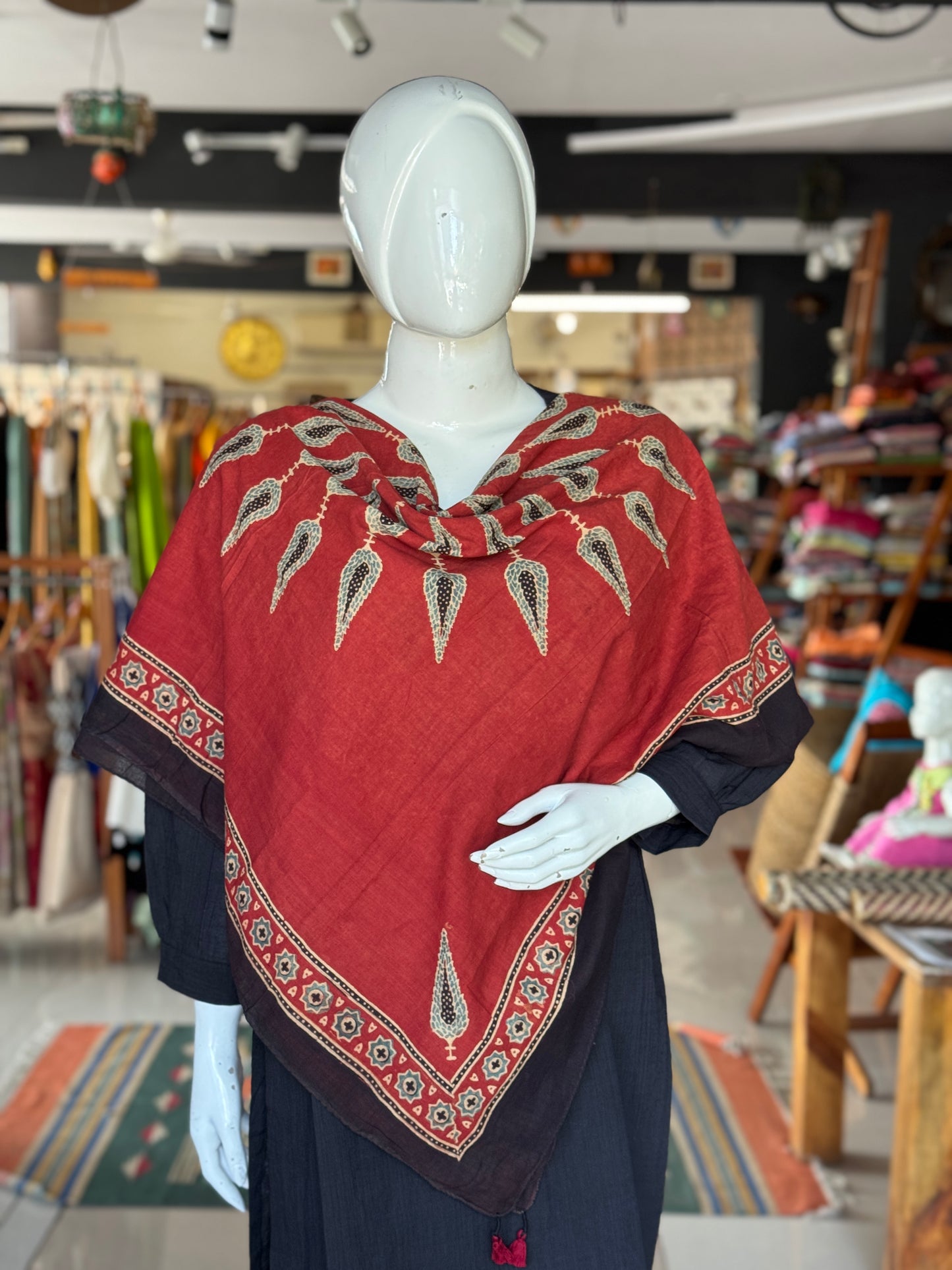 Scarf - hand block printed Ajrakh on cotton - colour options available