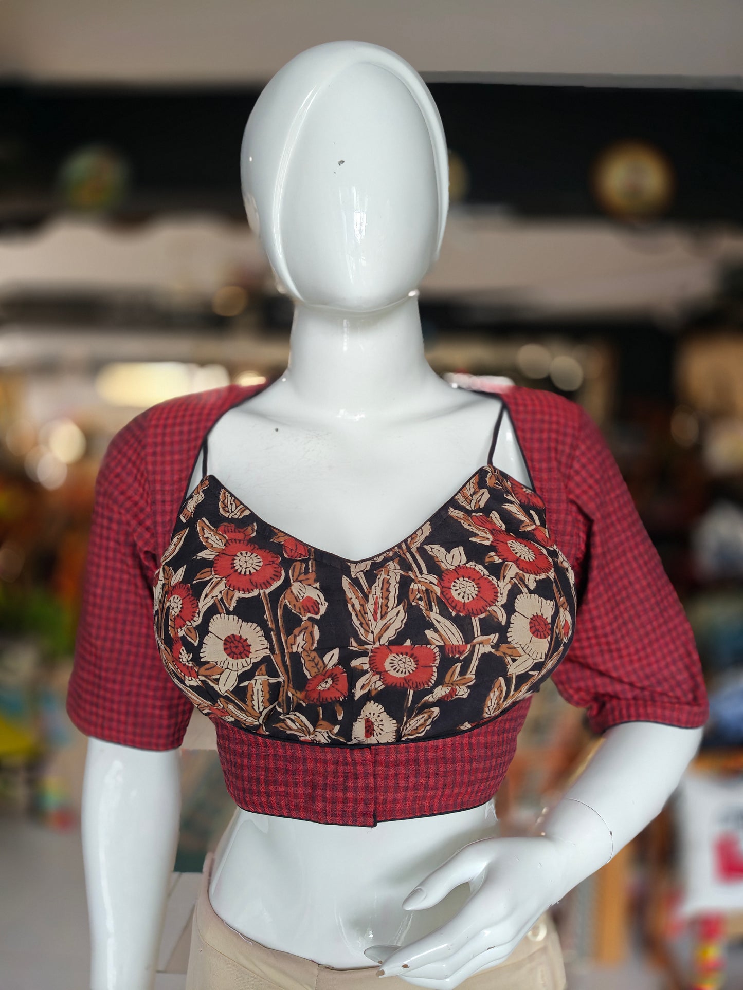 2 piece cotton blouse - sleeveless inner plus outer blouse with sleeves