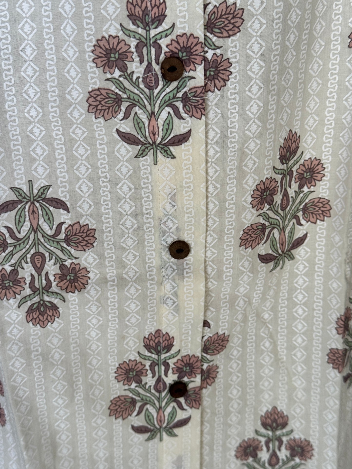 Off white floral cotton kurta and pants - coord set