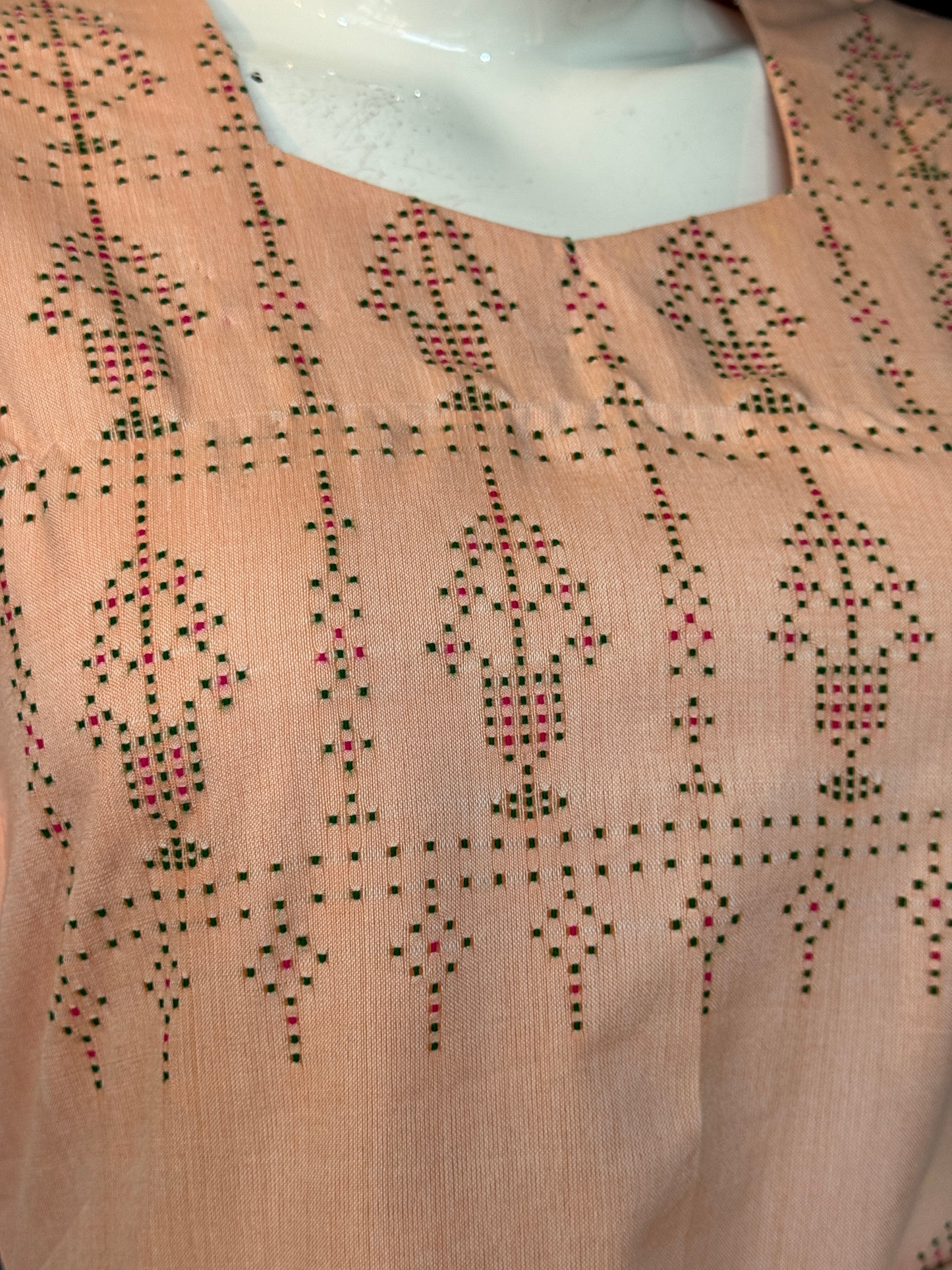 Peach Tangaliya handwoven cotton dress with two tiered side frills