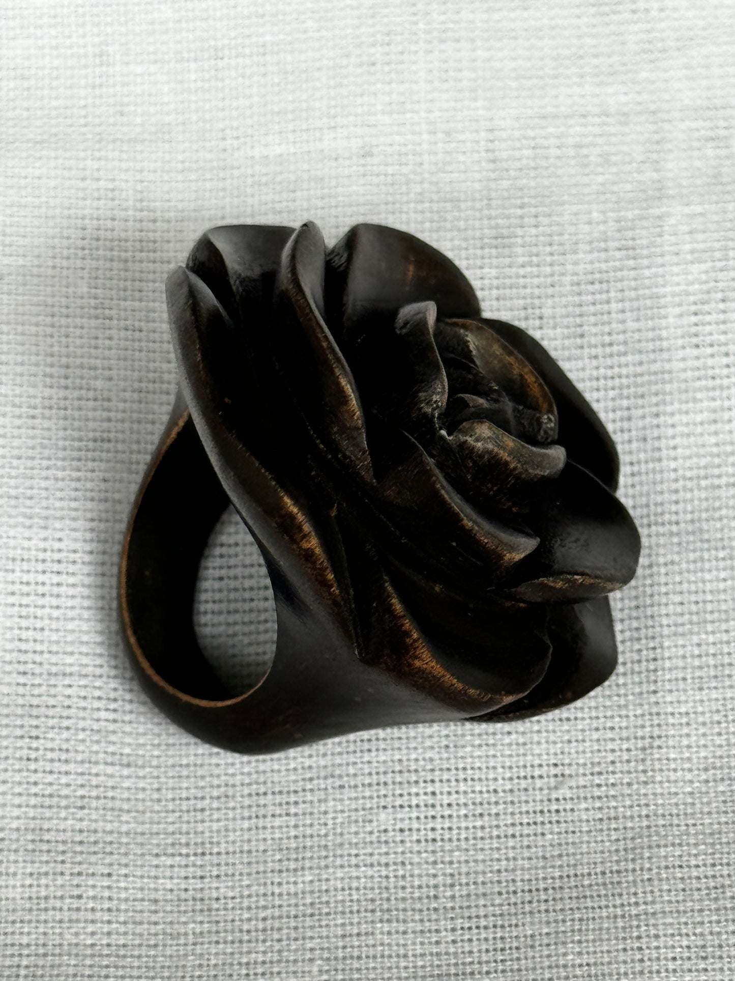 Rose hand carved finger ring in yellow wood