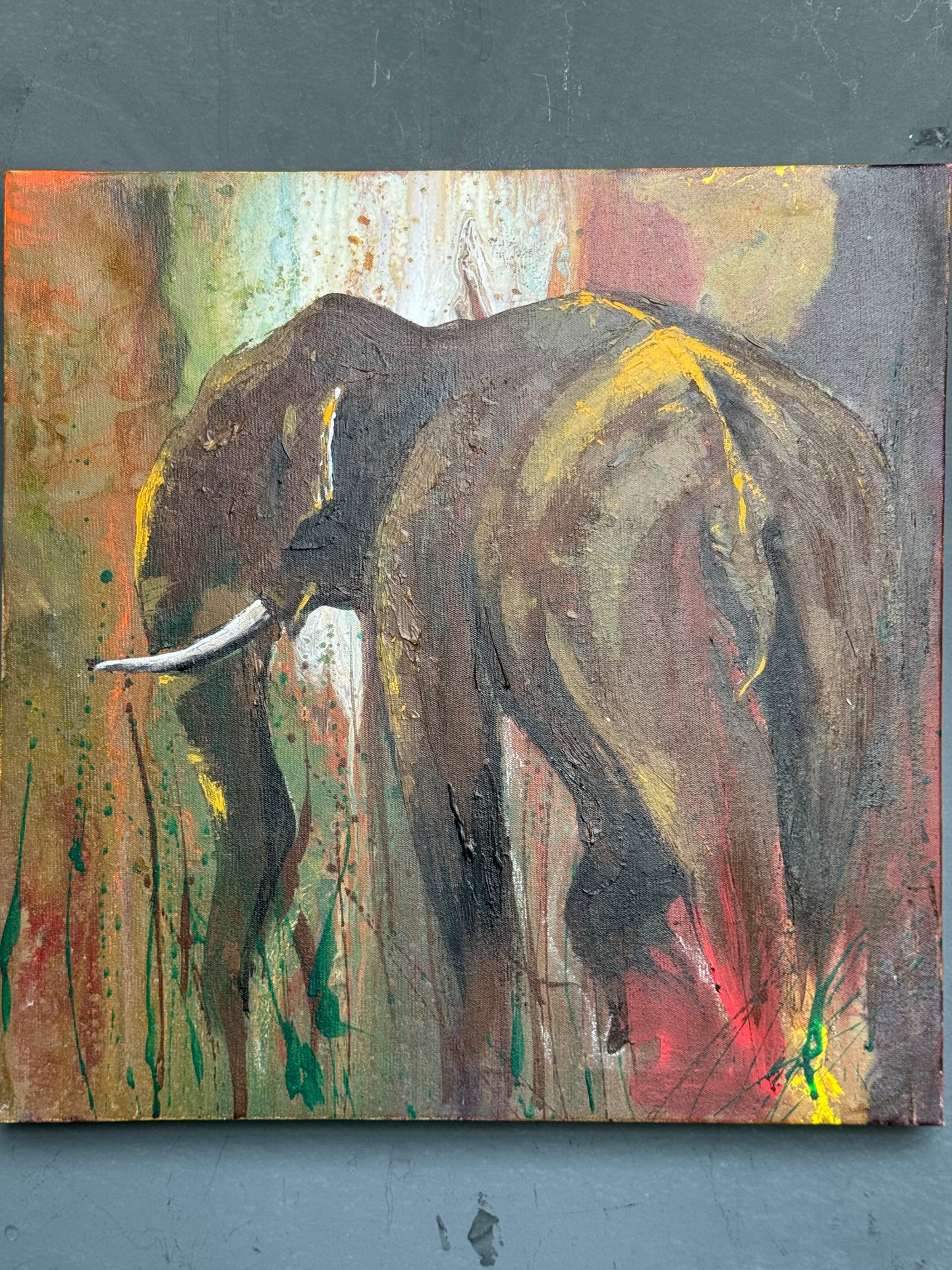 Elephant - acrylic colors painting on stretched canvas 18 x 18 inches