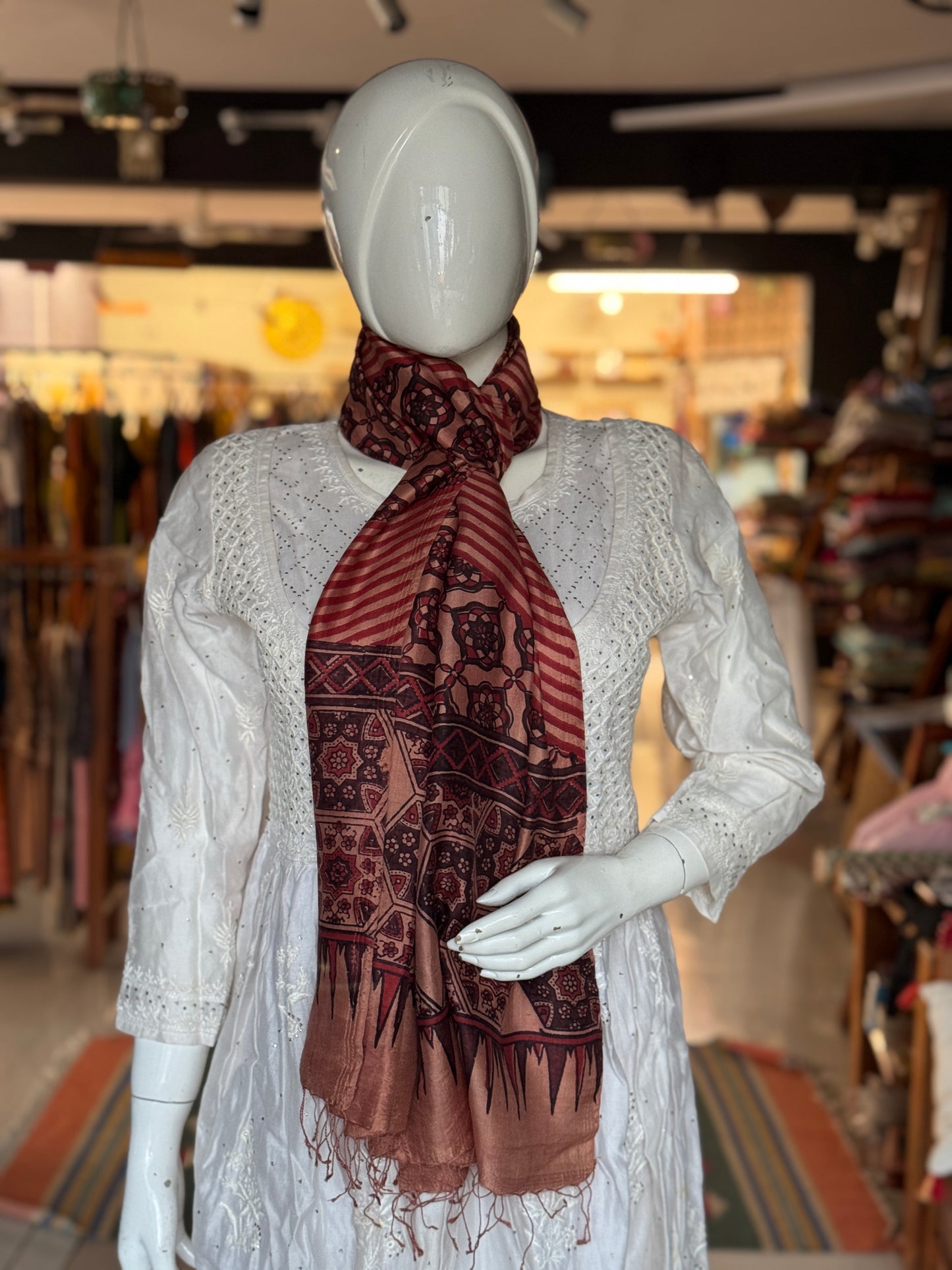 Brown n maroon hand woven soft mulberry silk stole
