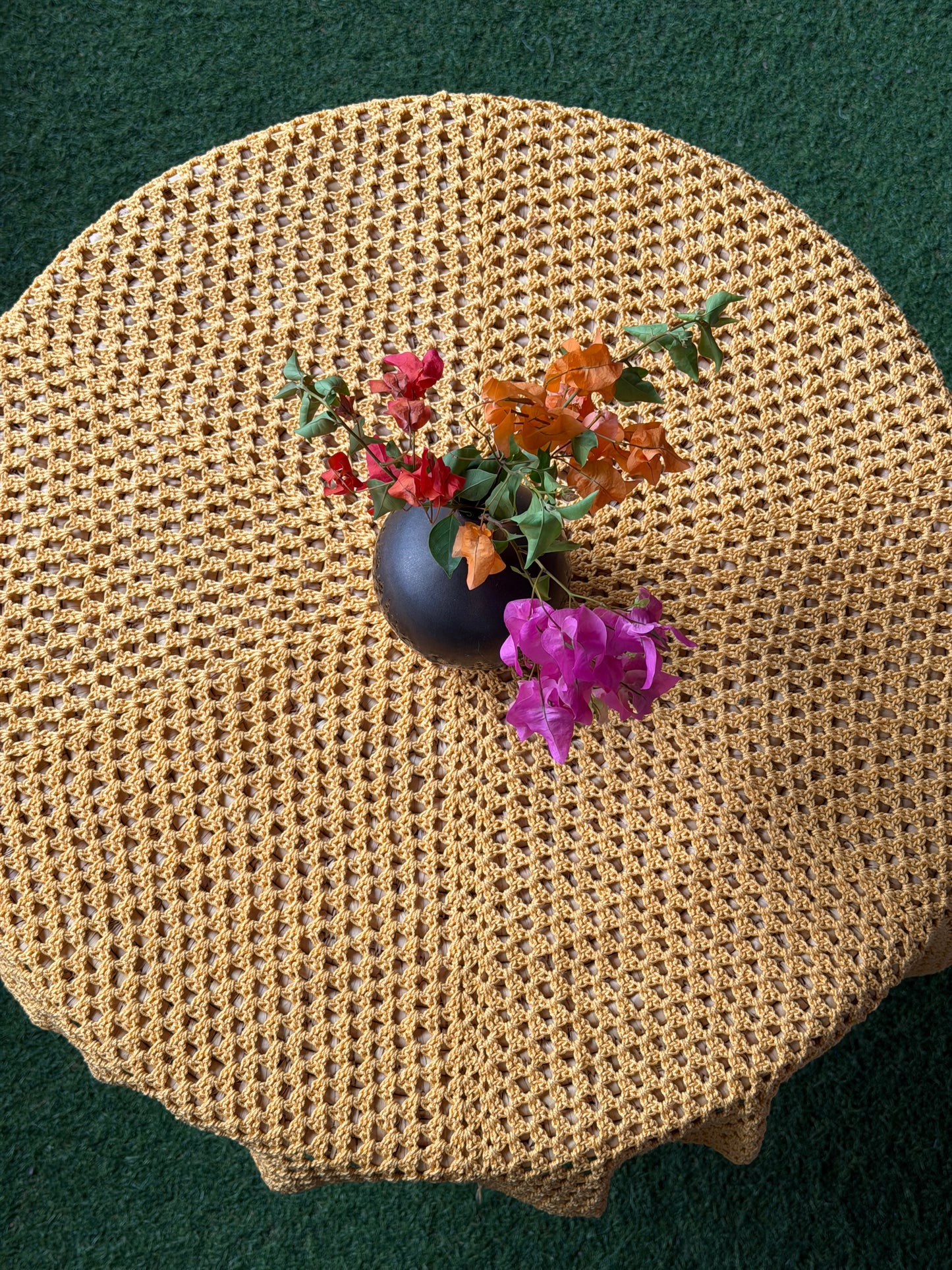 Hexagonal 36 x 36 inch Hand Crochet center table cover - cotton yarn - colors available