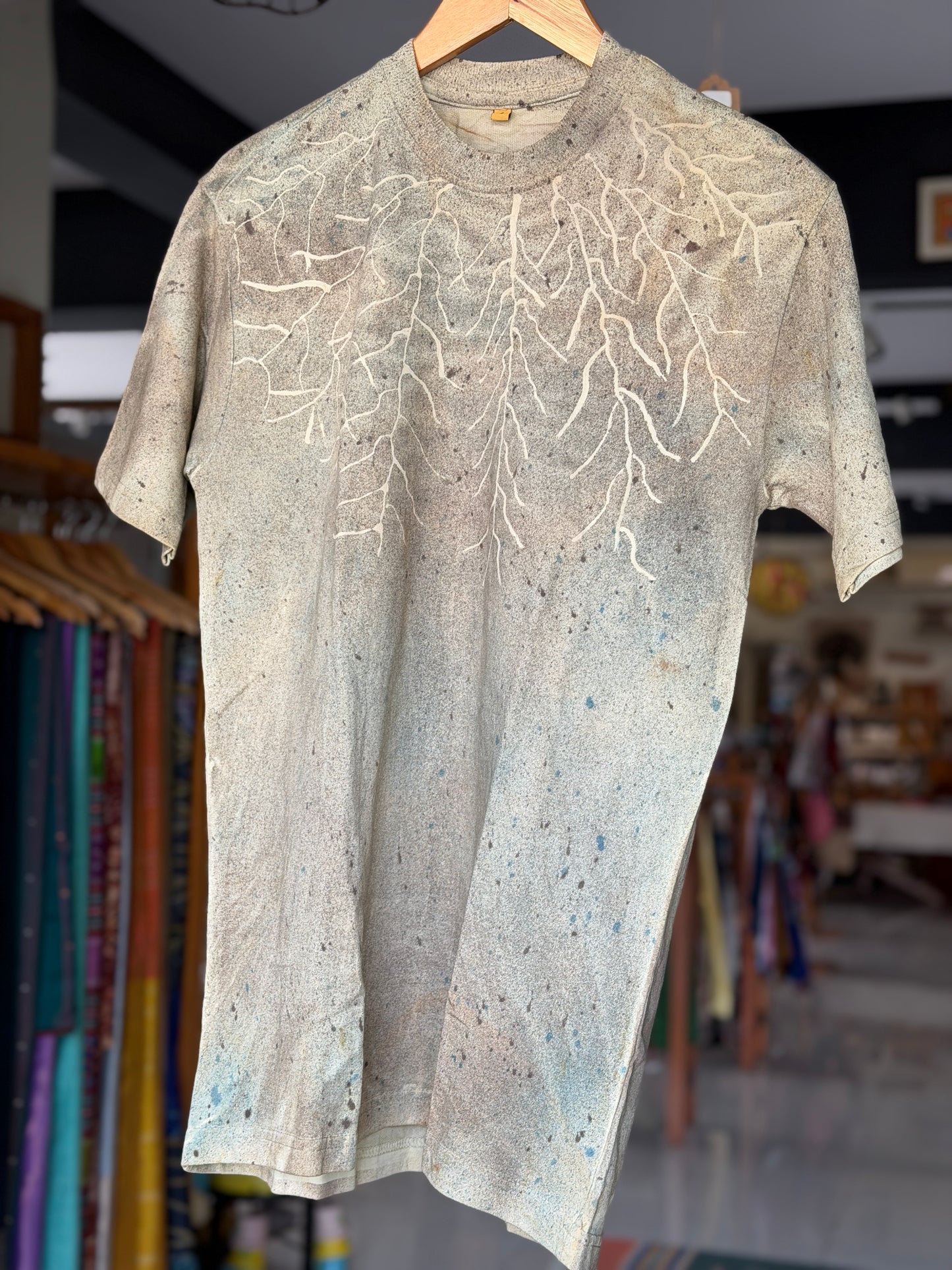 Dull green Ajrakh hand block printed, natural dyed, unisex cotton t-shirt