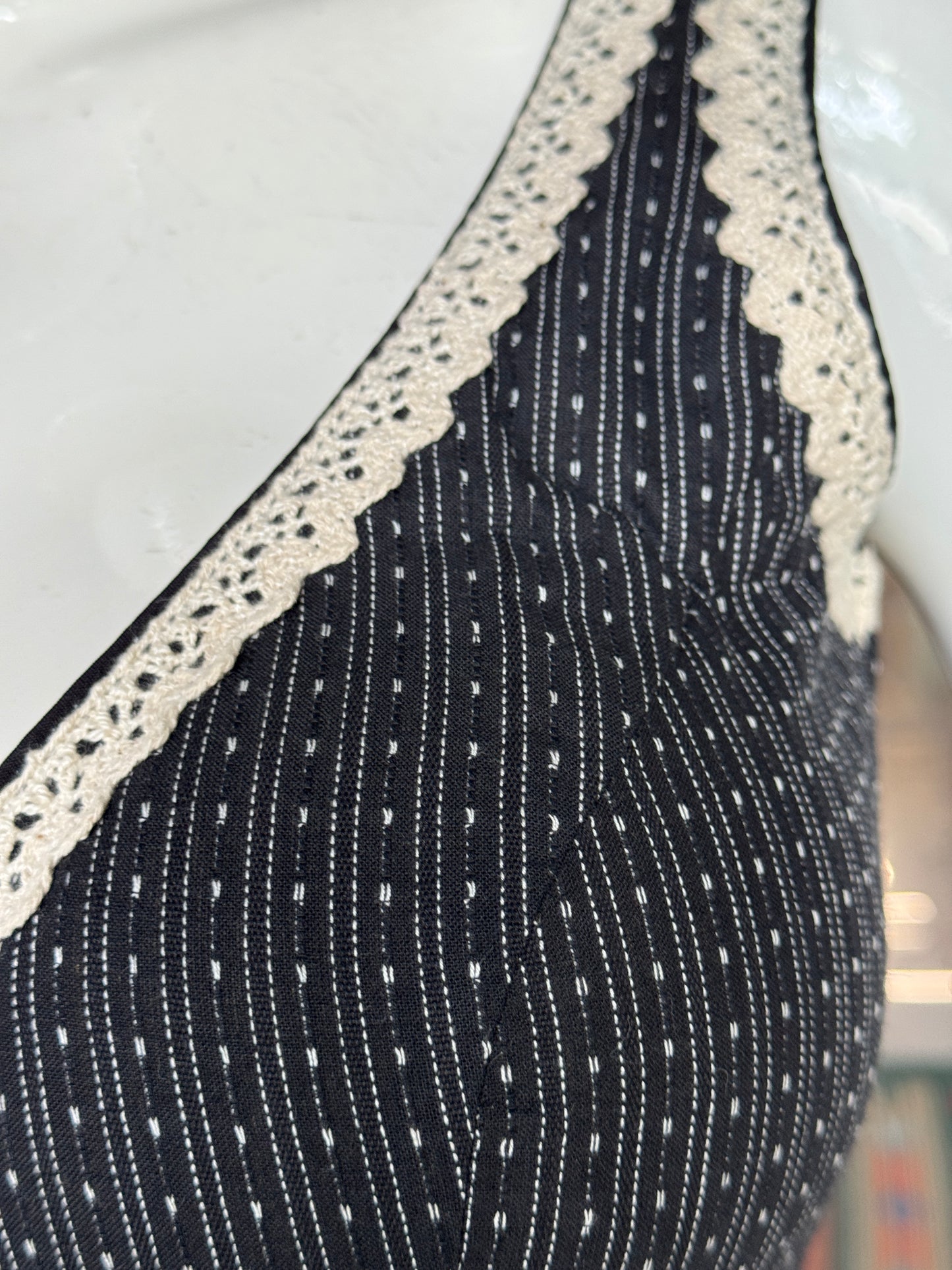 Padded sleeveless cotton blouse with lace trims - black / grey