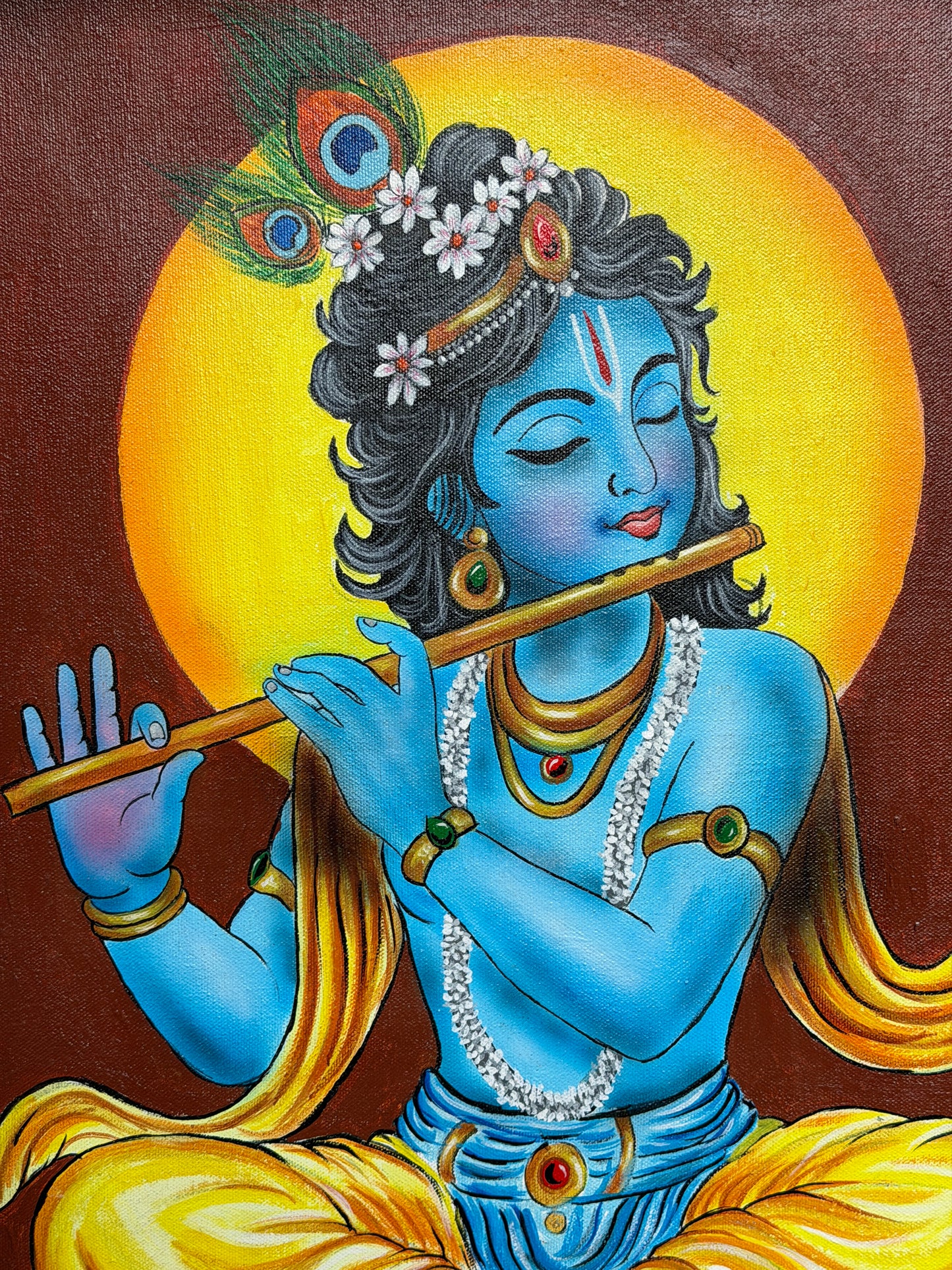 Venu Madhava - Young Krishna with his flute - acrylic colors painting on stretched canvas - sizes available