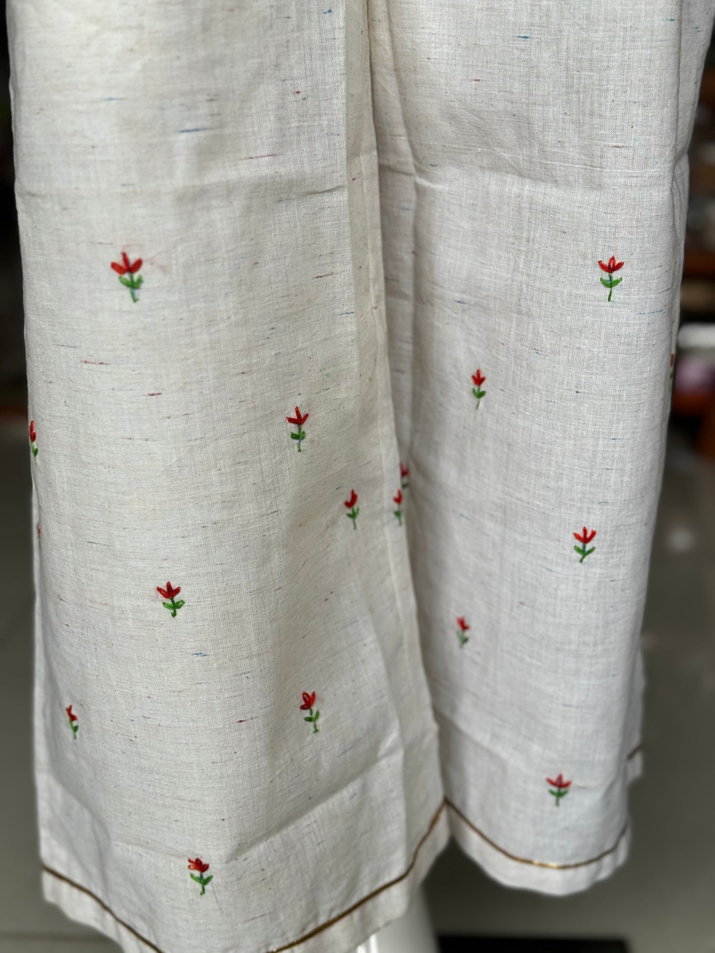 Off white cotton hand embroidered palazzo pants