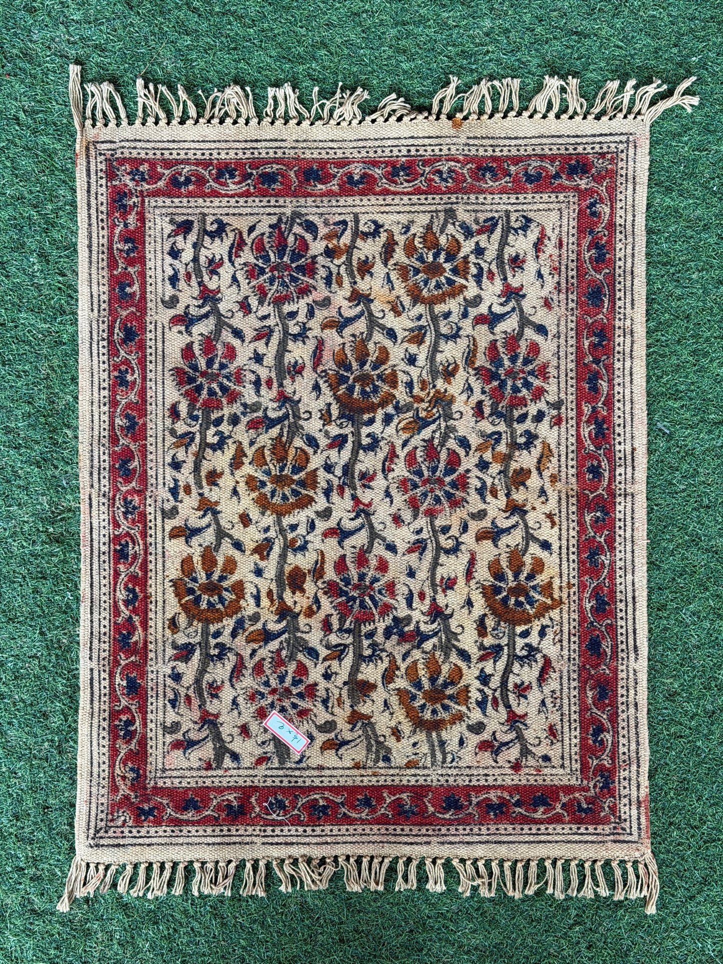 1.5 x 2 feet cotton Kalamkari hand block printed mat