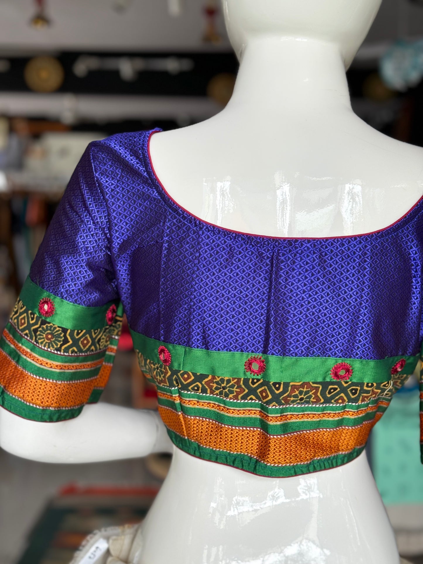 Blue Khun blouse with mirror work