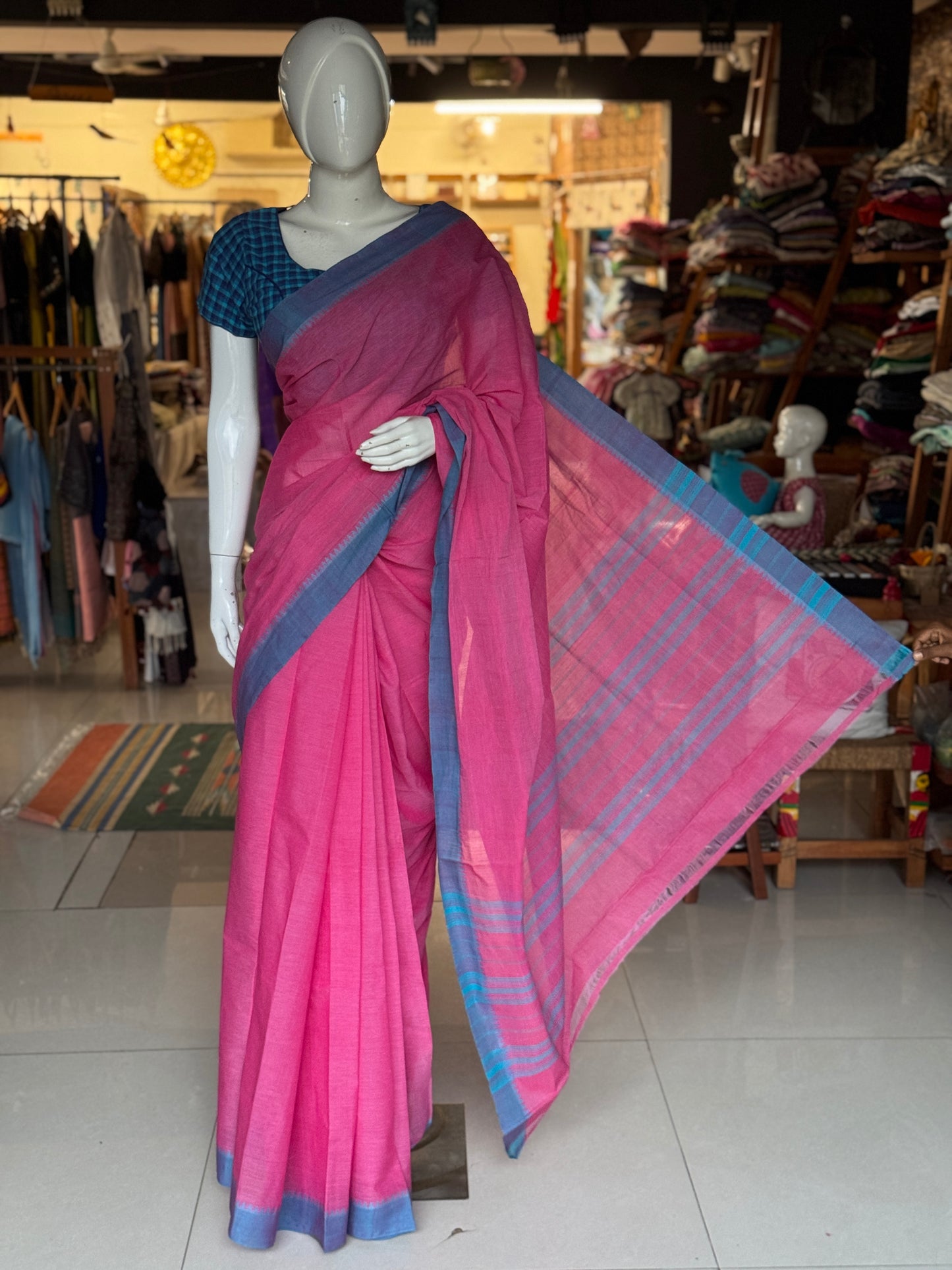 Temple border plain soft handloom cotton saree