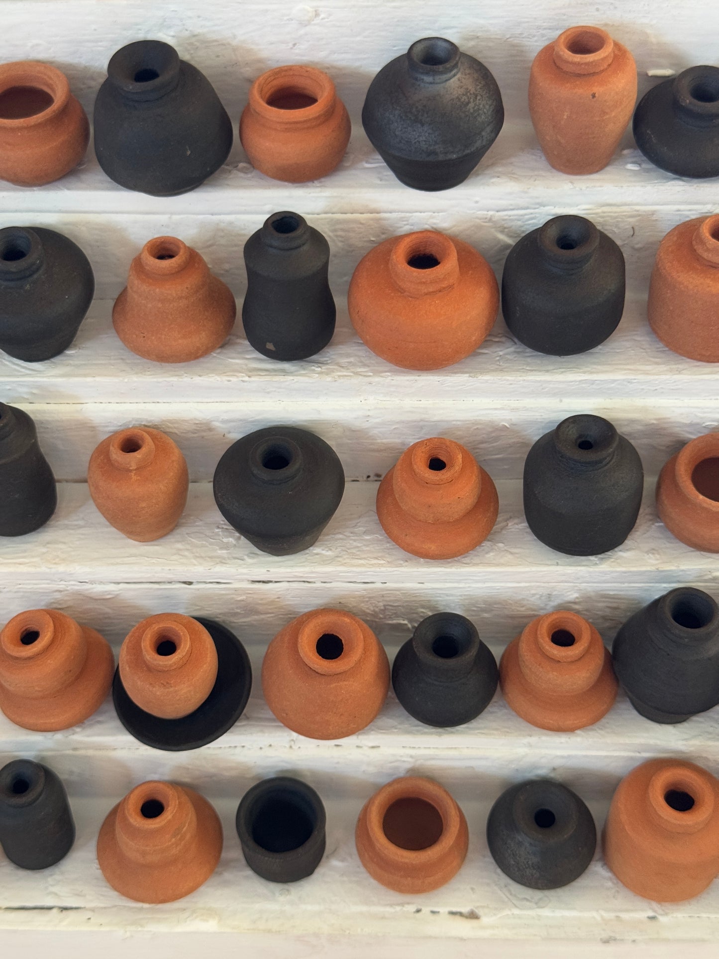 Miniature handcrafted clay pots - under 1 inch - set of 10