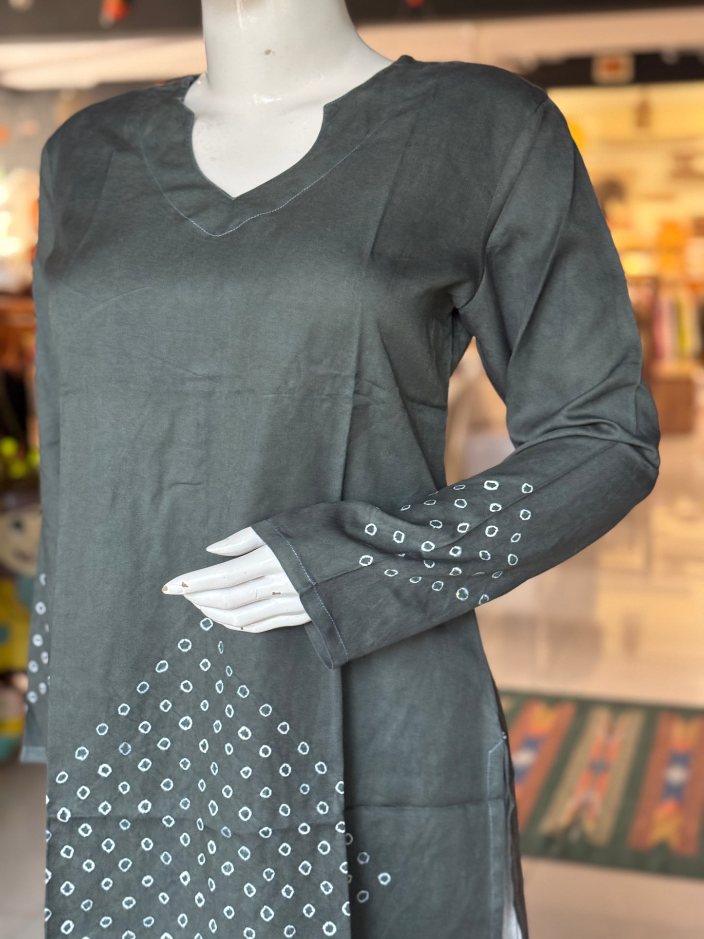 Full sleeves placement bandini tie n dye cotton tunic top / short kurti - multiple colors n designs available