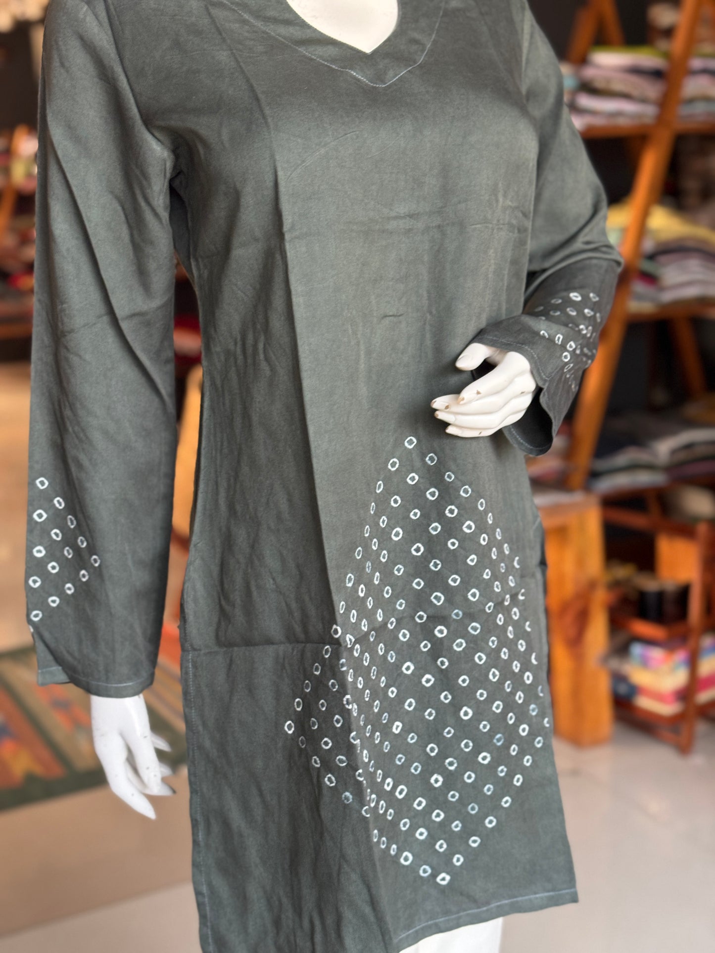 Full sleeves placement bandini tie n dye cotton tunic top / short kurti - multiple colors n designs available