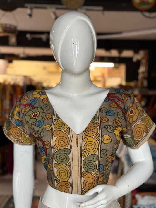 Pen kalamkari hand painted cotton with sleeves blouse with lining - multiple colors and designs available